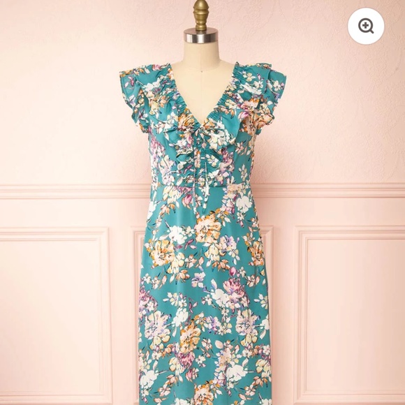 ONLY Scandinavian Teal Floral Chiffon Dress – Size M - Worn Once - Picture 6 of 9
